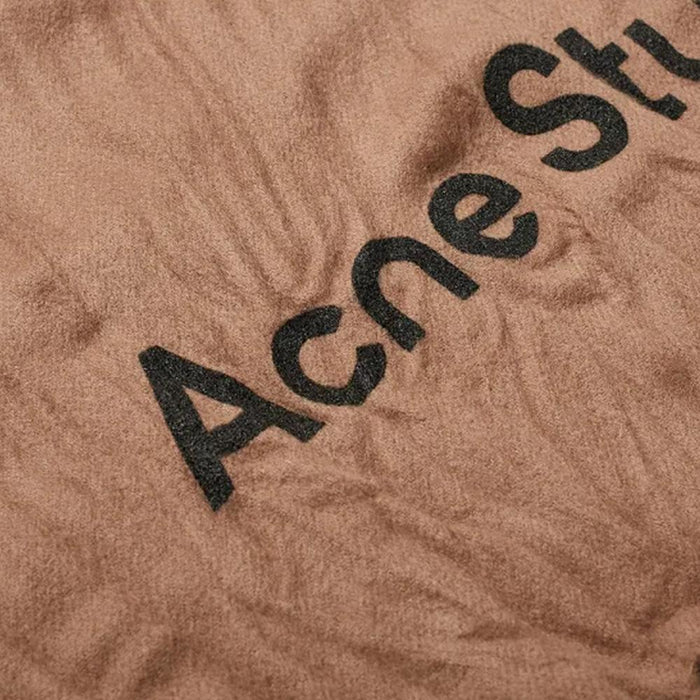 Acne Studios 15th Anniversary Logo Crinkled Wool Scarf Caramel Brown