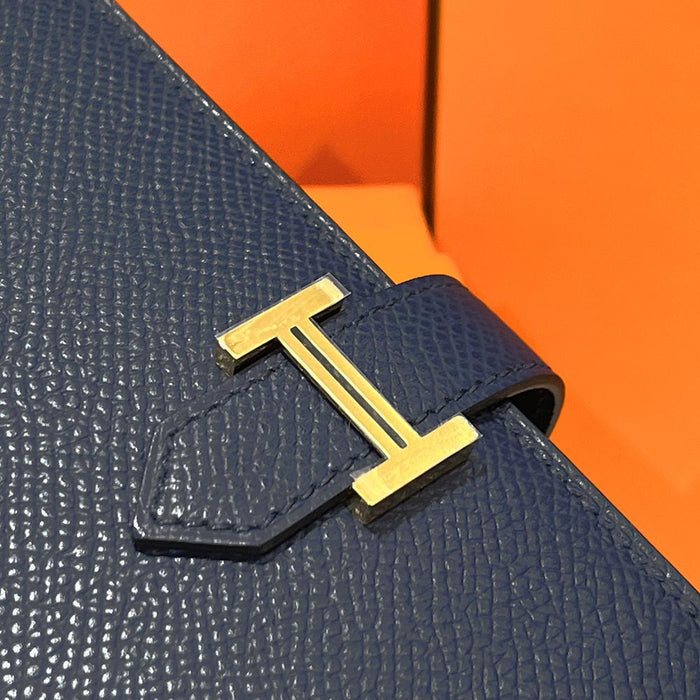 HERMES Navy Epsom Béarn Long Wallet Gold Hardware Unisex