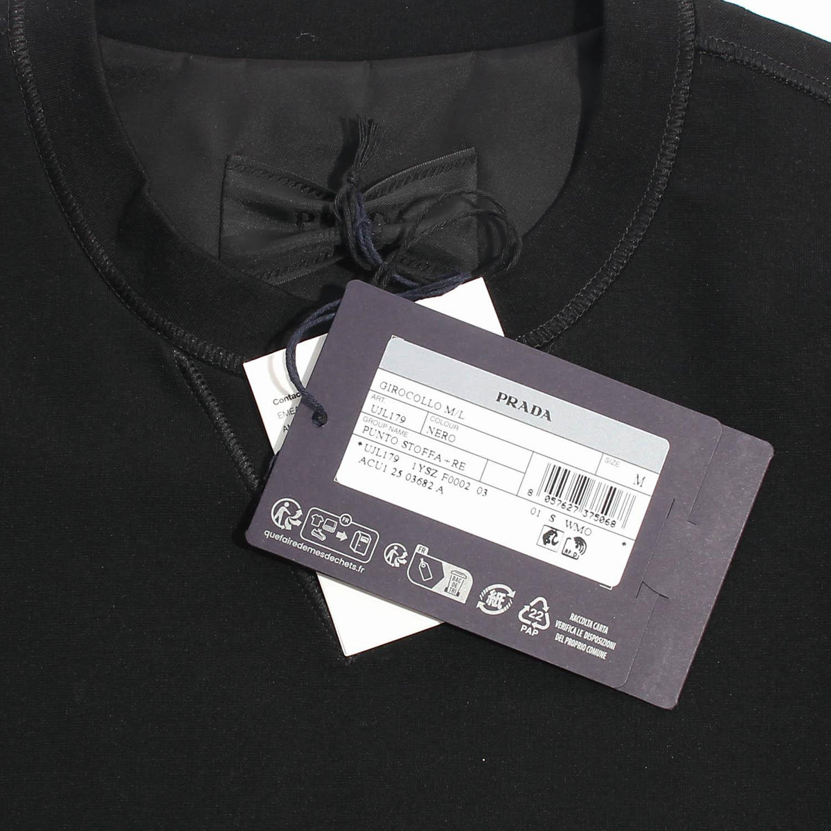 PRADA Black Re-Nylon Technical Fabric Logo Pocket Sweatshirt