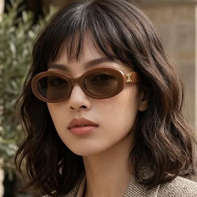 CELINE Brown Acetate Oval Triomphe Sunglasses Unisex