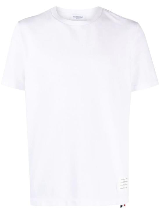 THOM BROWNE White Piqué Relaxed Fit T-Shirt with Center Back Stripe