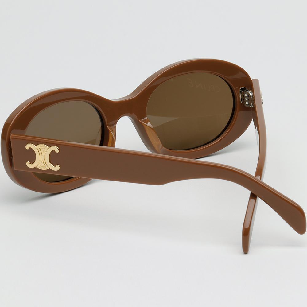CELINE Brown Acetate Oval Triomphe Sunglasses Unisex