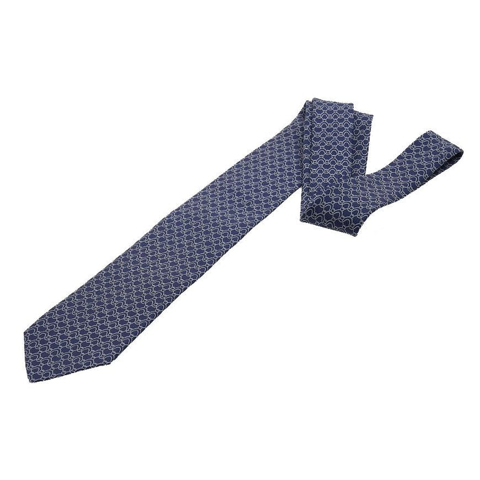 Ferragamo Men’s Wave Print Silk Tie Dark Blue 0768208
