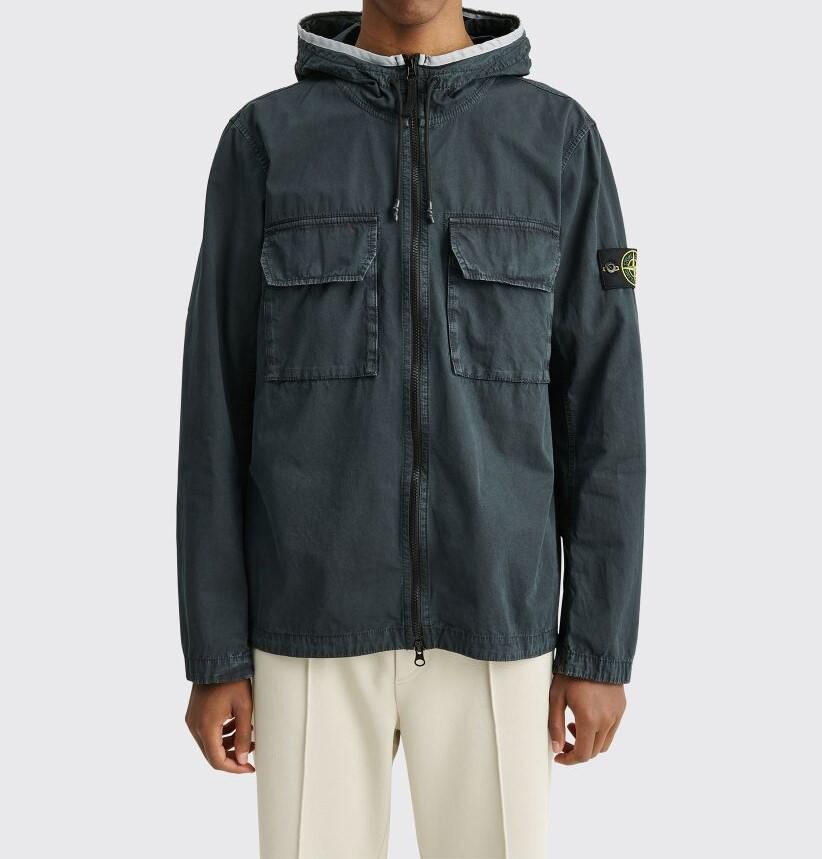 STONE ISLAND Logo Patch Cotton Hooded Overshirt Jacket 7615122WN V0165
