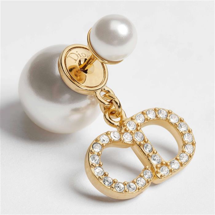 DIOR Tribales Pearl Crystal Gold-Tone Earrings