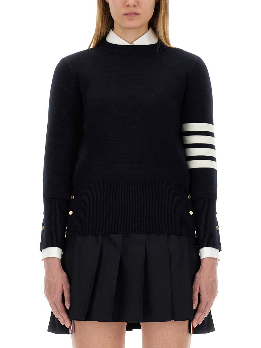 THOM BROWNE Navy Wool Round Neck Knit Sweater for Women