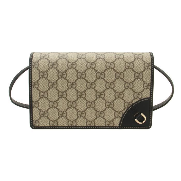 GUCCI GG Emblem Super Mini Shoulder Bag Beige Brown Leather