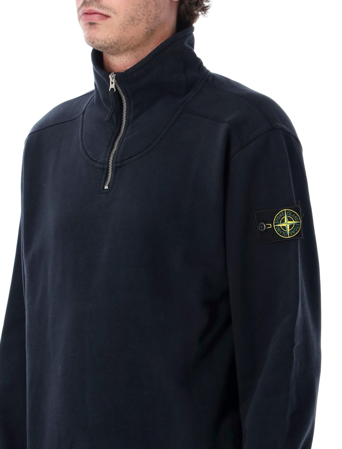 STONE ISLAND Black Cotton Logo Sweatshirt for Men