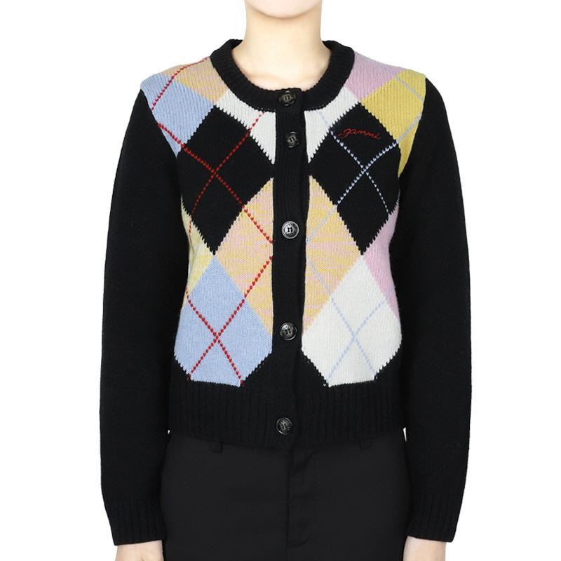 GANNI Harlequin Knit Cardigan Black Women’s K2380 999