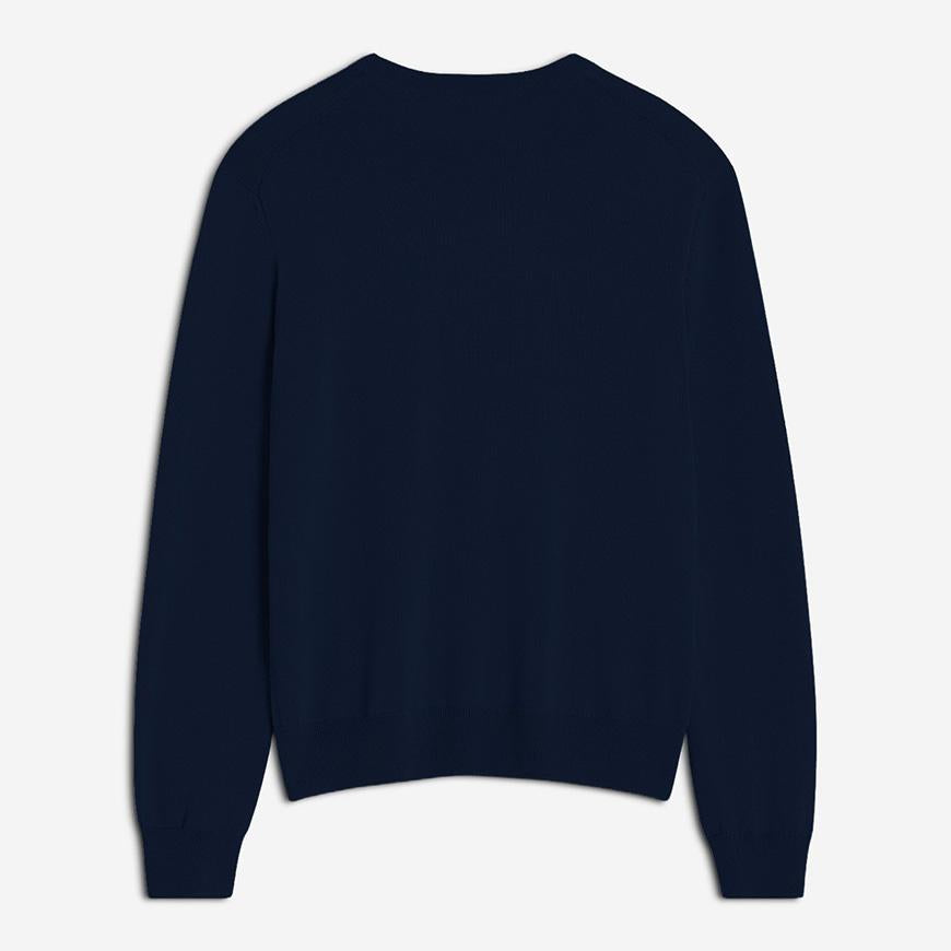 Maison Kitsune Fox Head Merino Wool Crewneck Sweater Men Nav PM00801 KT1181 0413