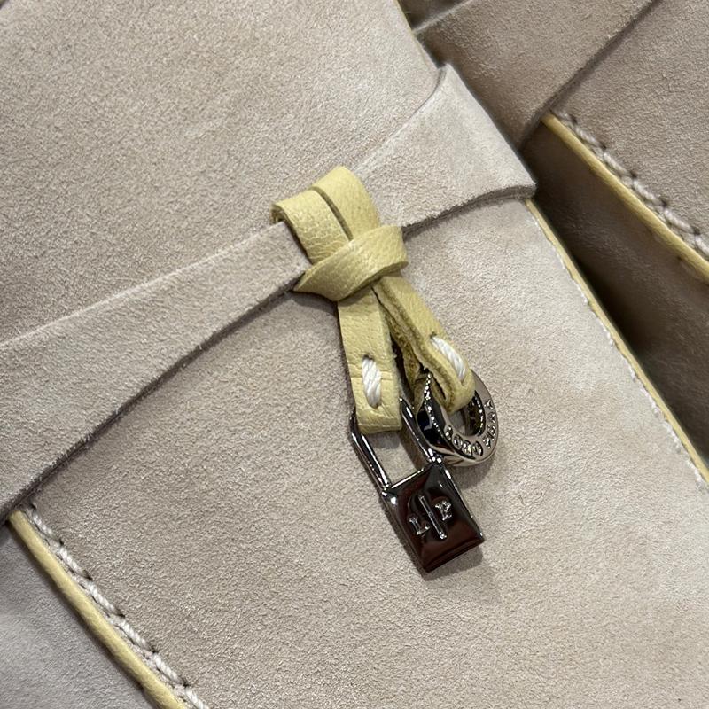 Loro Piana Suede Ivory Summer Charms Walk Loafers with Yellow Charm