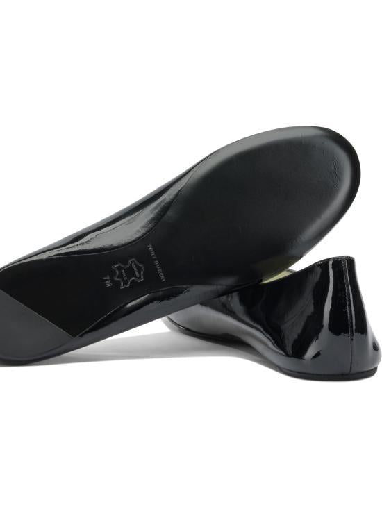 Tory Burch Leather Ballet Flats Black Women’s Shoes 173536006 BLACK DOM