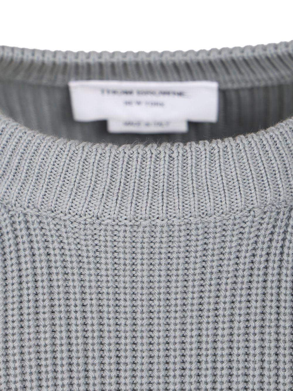 THOM BROWNE Navy Wool Round Neck Knit Sweater