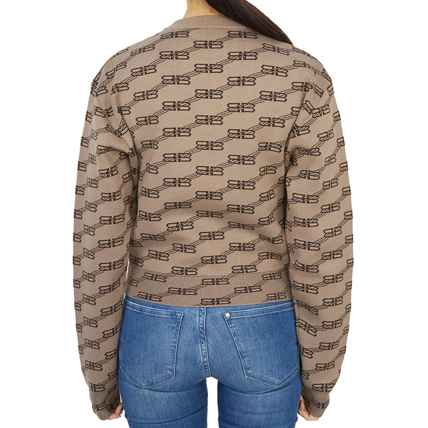 BALENCIAGA BB Wool Round Neck Knit Sweater Gray Women