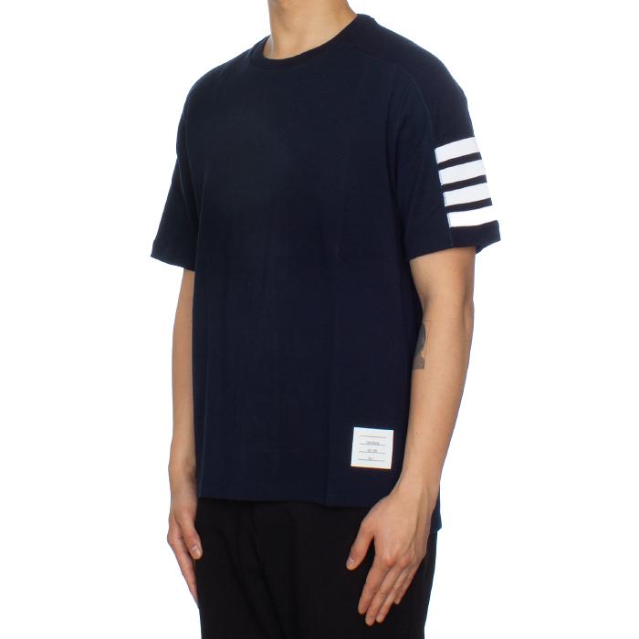 THOM BROWNE Navy Diagonal Stripe Short Sleeve T-Shirt