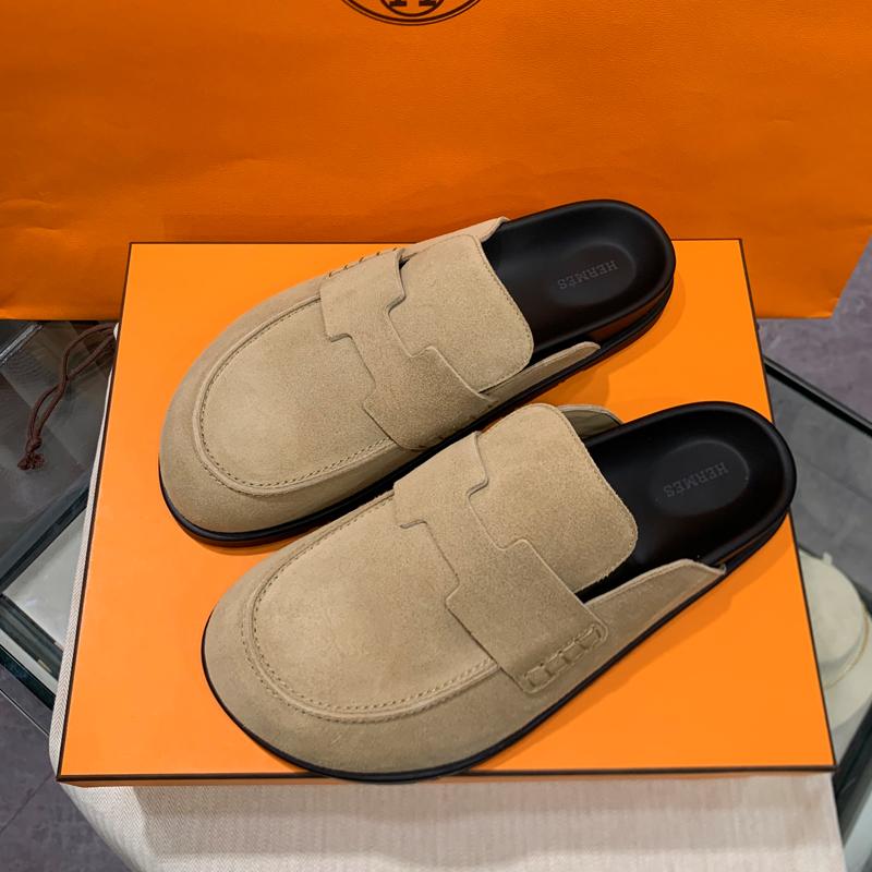 HERMES Men’s Go Mule Suede Calfskin Beige Low-Top Sneakers