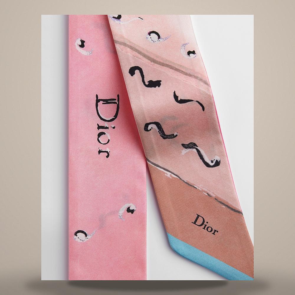 DIOR Dioriviera Delicate Ribbon Silk Twill Mitzah Scarf Pink M 64TM106I6114 C418