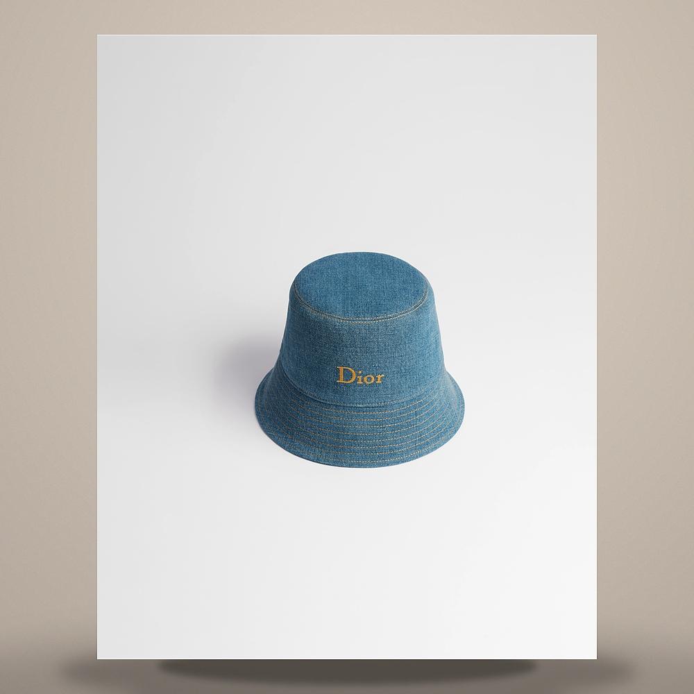 DIOR Blue Cotton Linen Denim Narrow Brim Bucket Hat CPB06238EDEN C500