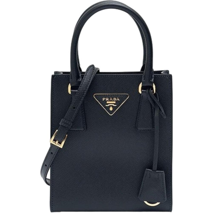 PRADA Saffiano Leather Black Triangle Logo Tote Shoulder Bag