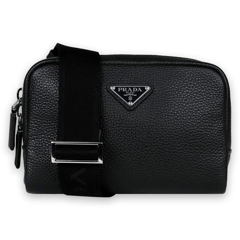 PRADA Men’s Triangle Logo Daino Leather Shoulder Crossbody Bag 2VH184 2BBE F0002