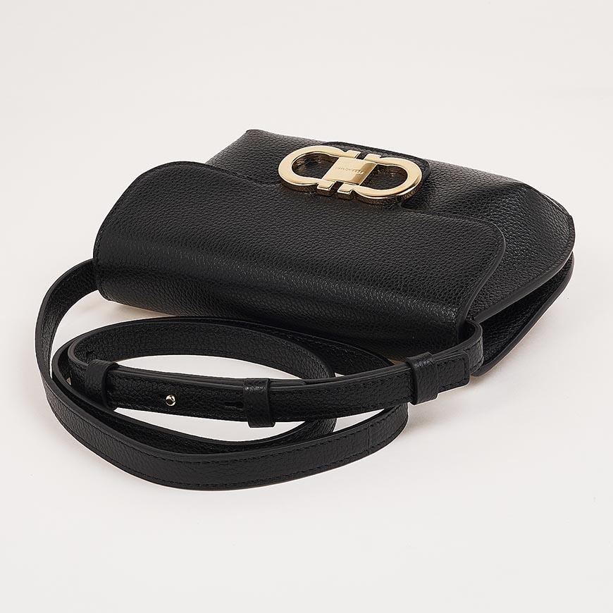 Ferragamo Double Gancini Mini Shoulder Bag Black Red Women