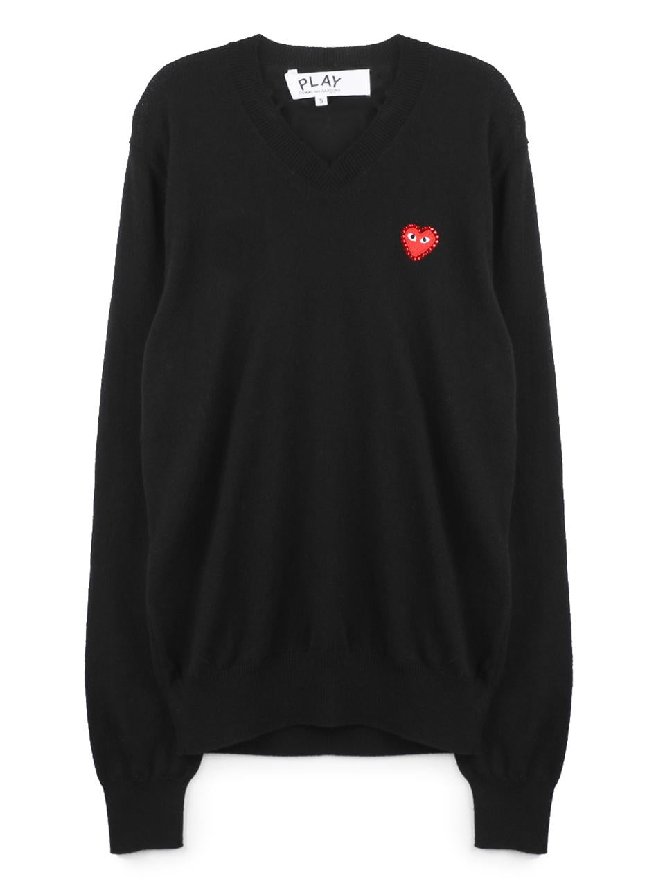 Comme des Garcons Red Heart Rhinestone V-Neck Cardigan Black