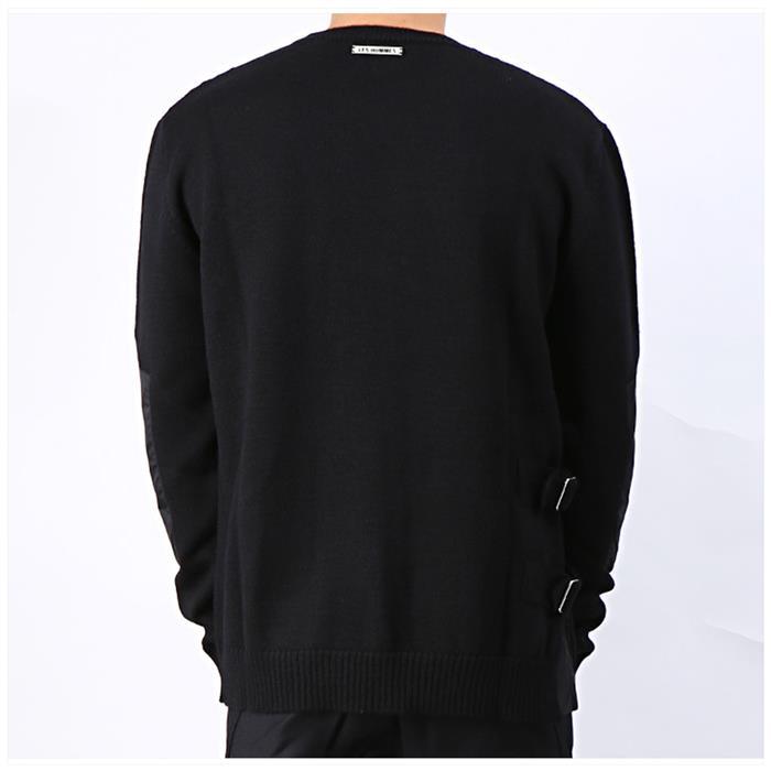 Les Hommes Side Line Cutout Crewneck Knit Sweater Black