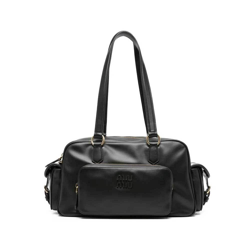 Miu Miu Nappa Leather Pocket Top Handle Tote Bag Black