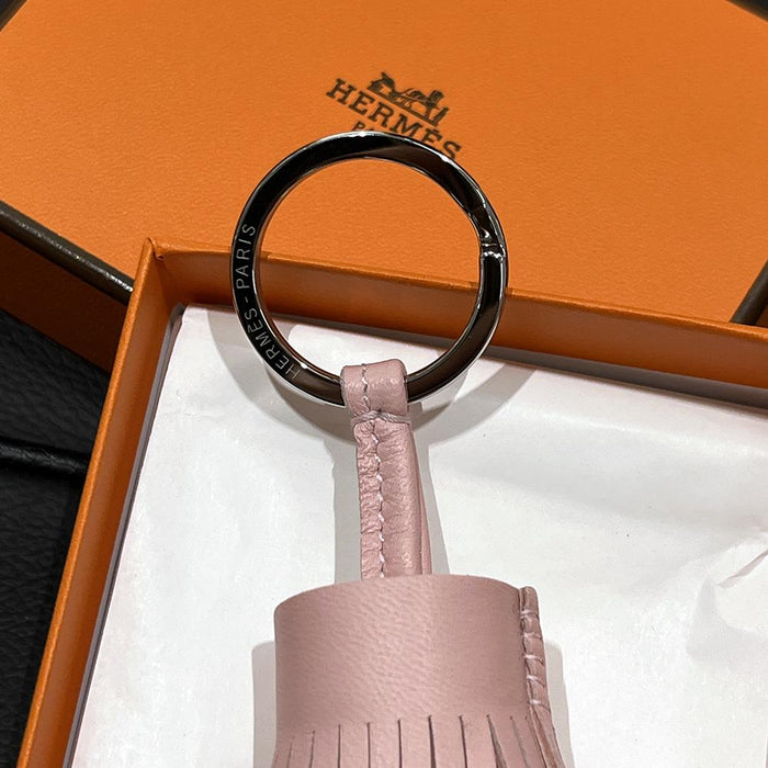 HERMES Light Pink Leather Carmen Tassel Keychain Key Ring Unisex