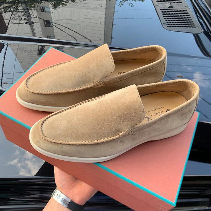 Loro Piana Suede Moccasin Loafer Slip-On Classic Camel Brown