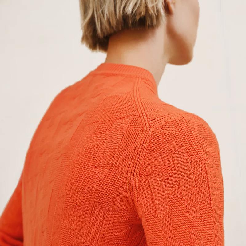 HERMES H Logo Long Sleeve Wool Crewneck Sweater Etoupe