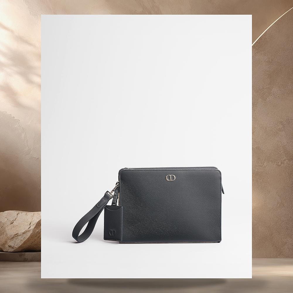 DIOR Gray Flannel Grain Calfskin CD Icon A5 Triangle Pouch 2ICCA589IDC H08G