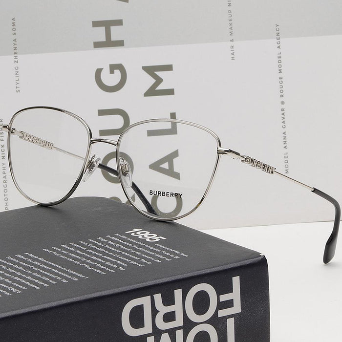 BURBERRY Silver Metal Cat Eye Eyeglass Frames Unisex