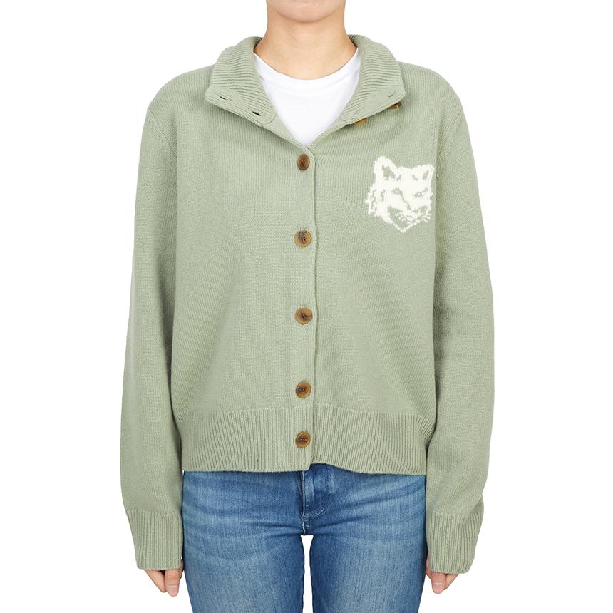 Maison Kitsune Fox Head Wool Cardigan Grey Unisex NW00509 KM0329 0396