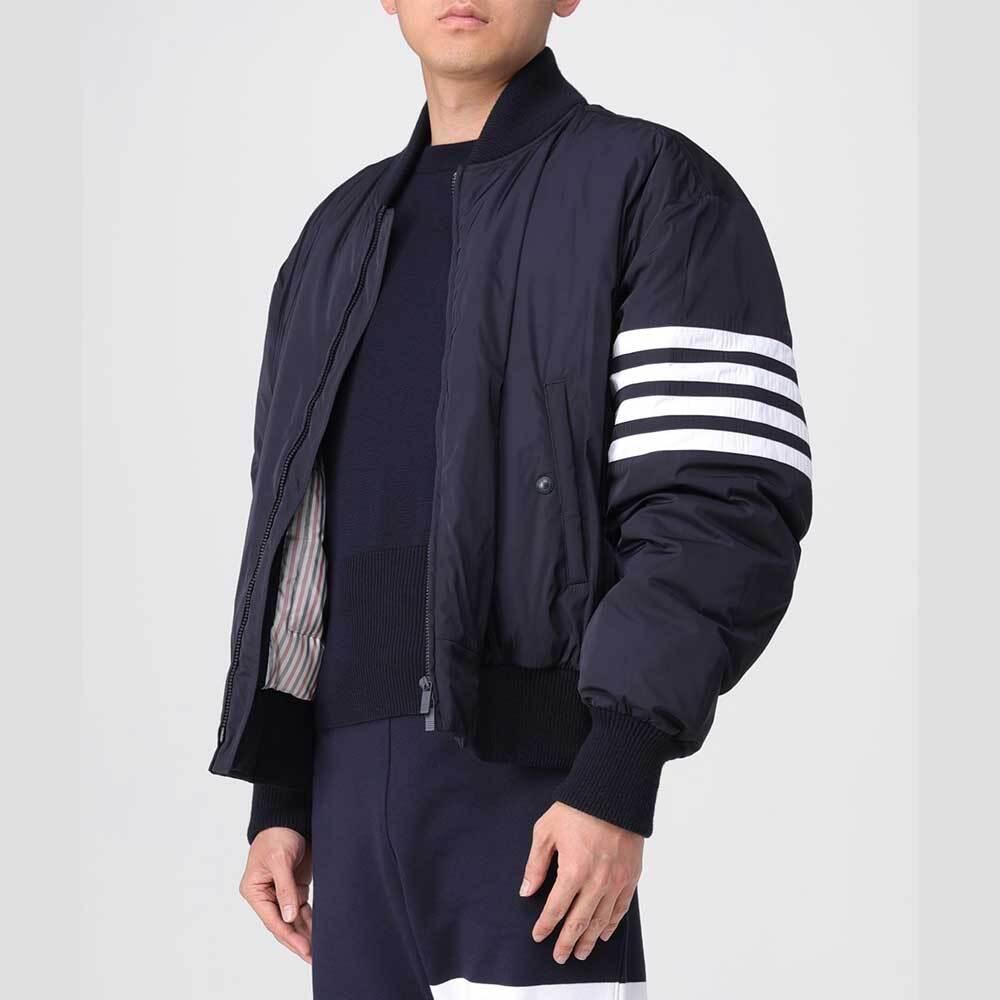 THOM BROWNE 4-Bar Stripe Poly Twill Oversized Blouson Jacket Navy