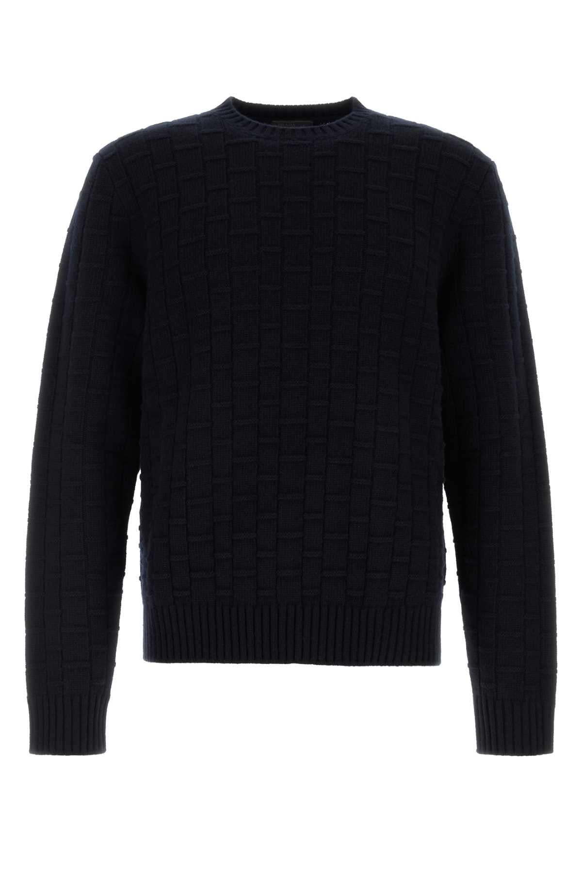 PRADA Black Wool Round Neck Knit Sweater for Men