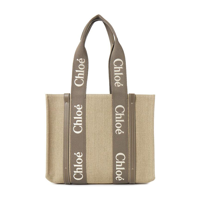 Chloe Woody Small Leather Canvas Tote Bag Ivory Beige Unisex CHC23AS383 L17 036