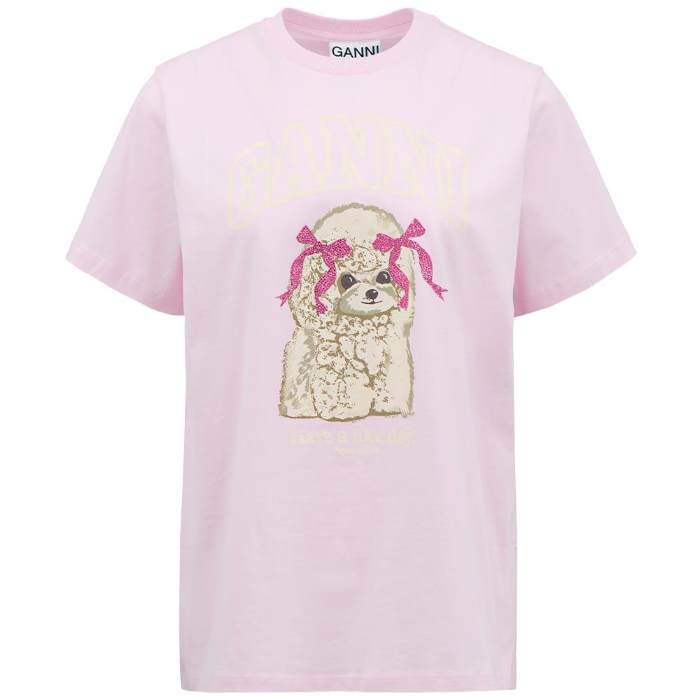 GANNI Chalk Pink Poodle Graphic Short Sleeve T-Shirt