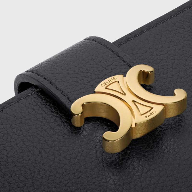 CELINE Black Supple Grained Calfskin Accordion Card Holder
