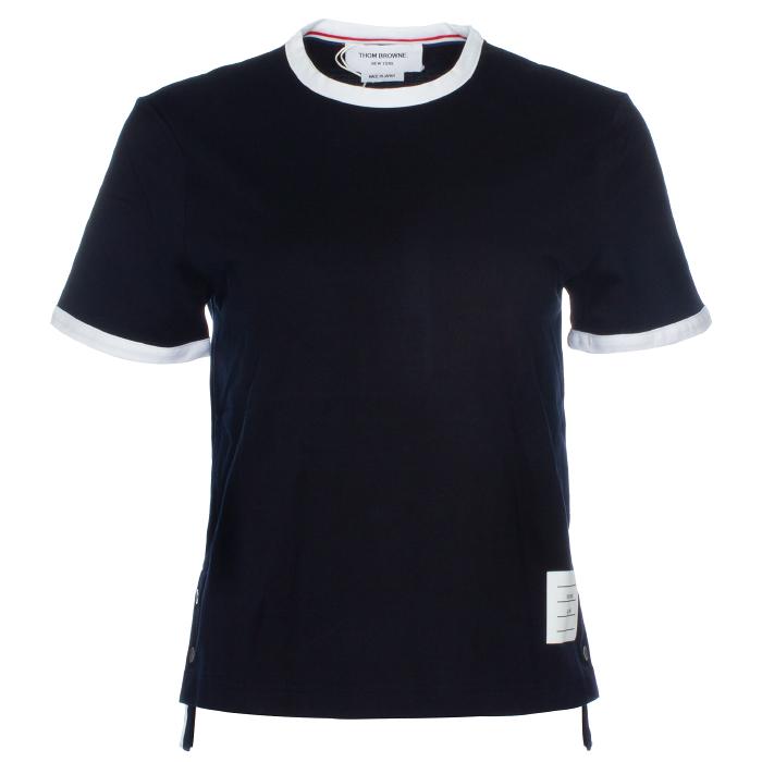 THOM BROWNE Navy Sleeve Ringer Cotton T-Shirt Women