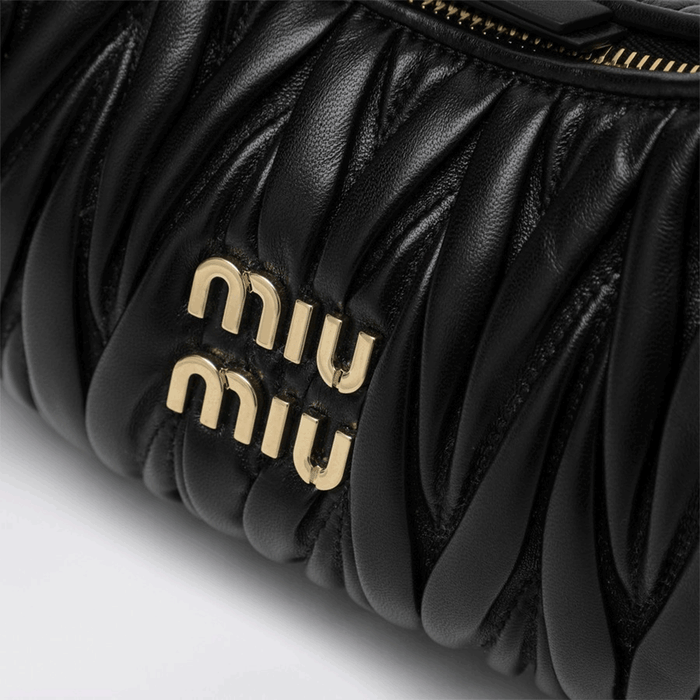Miu Miu Matelassé Nappa Leather Hobo Shoulder Bag Black