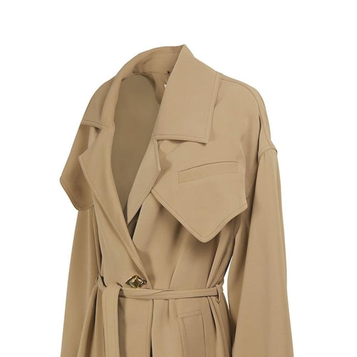 GANNI Beige Twill Belted Trench Coat