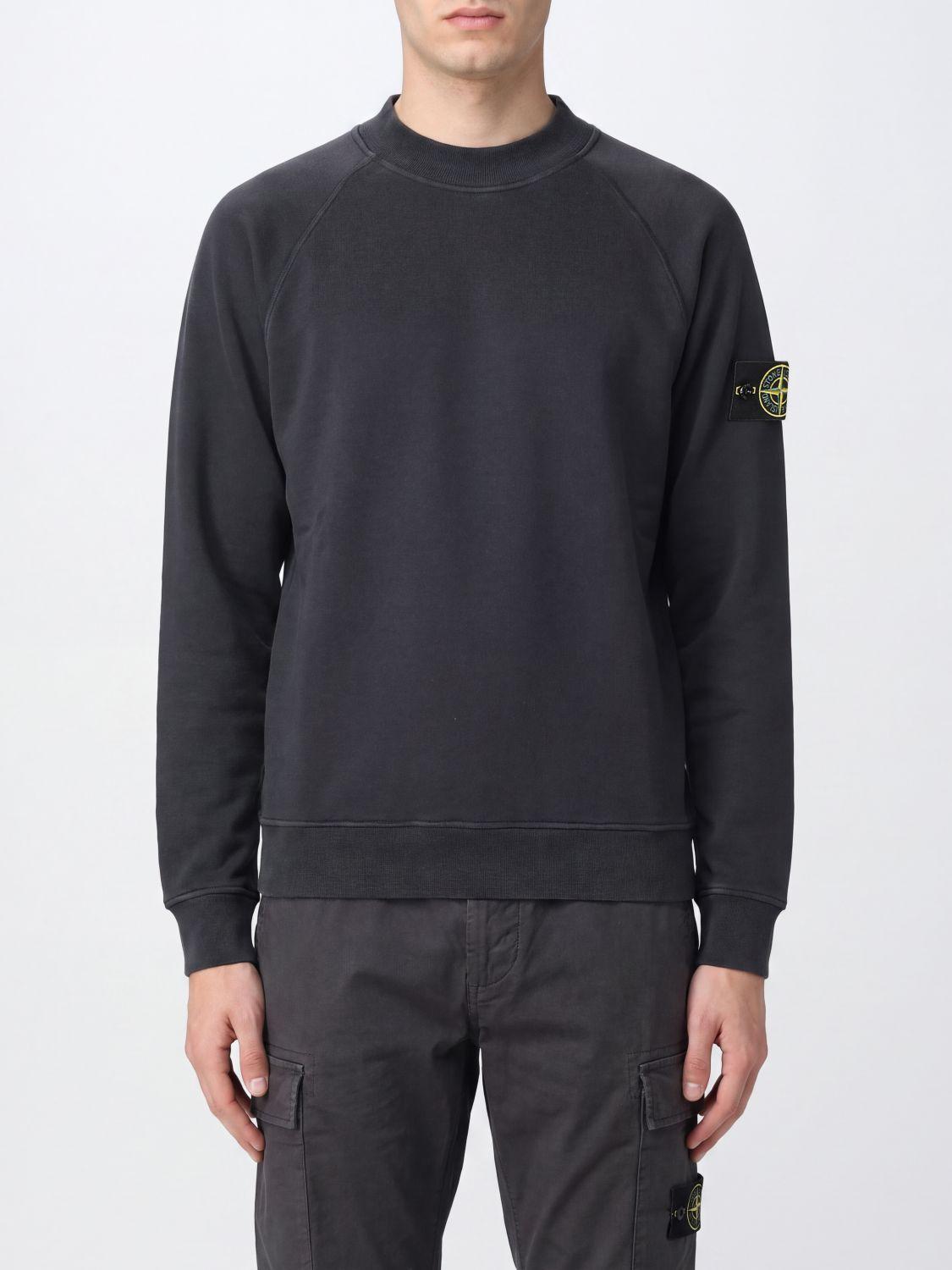 STONE ISLAND Black Cotton Pullover Sweatshirt for Men