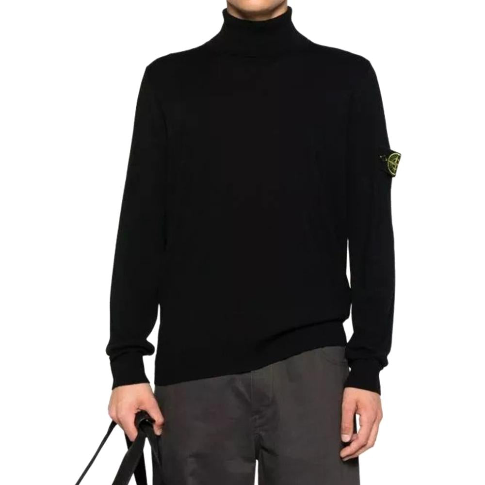 STONE ISLAND Lightweight RWS Pure Wool Turtleneck Sweater Black