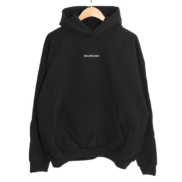 BALENCIAGA Back Logo Hoodie Medium Fit Black