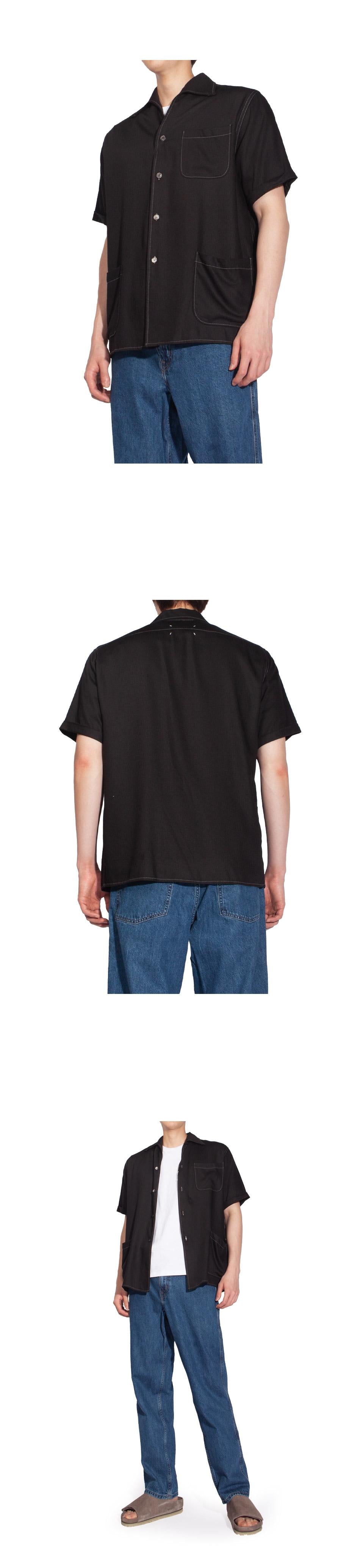 Maison Margiela Stitch Logo Rayon Twill Short Sleeve Shirt Black