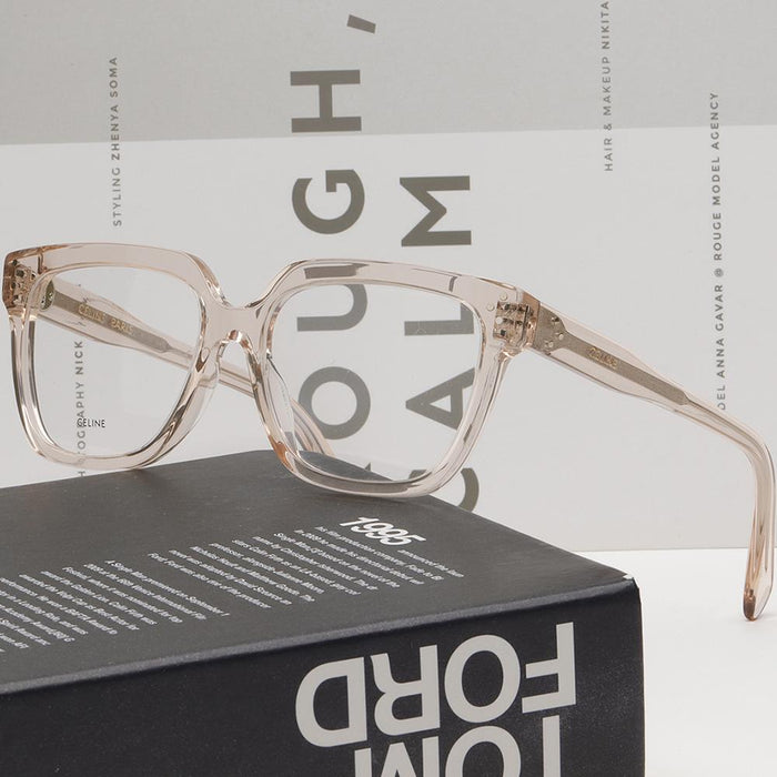 CELINE Transparent Beige Square Acetate Eyeglasses Frame CL50094I 072