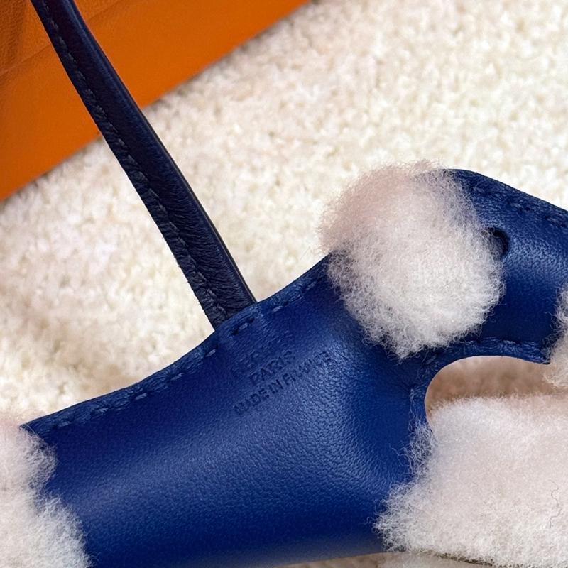 HERMES Dog Charm Merino Wool Milo Blue Keyring Unisex Accessory