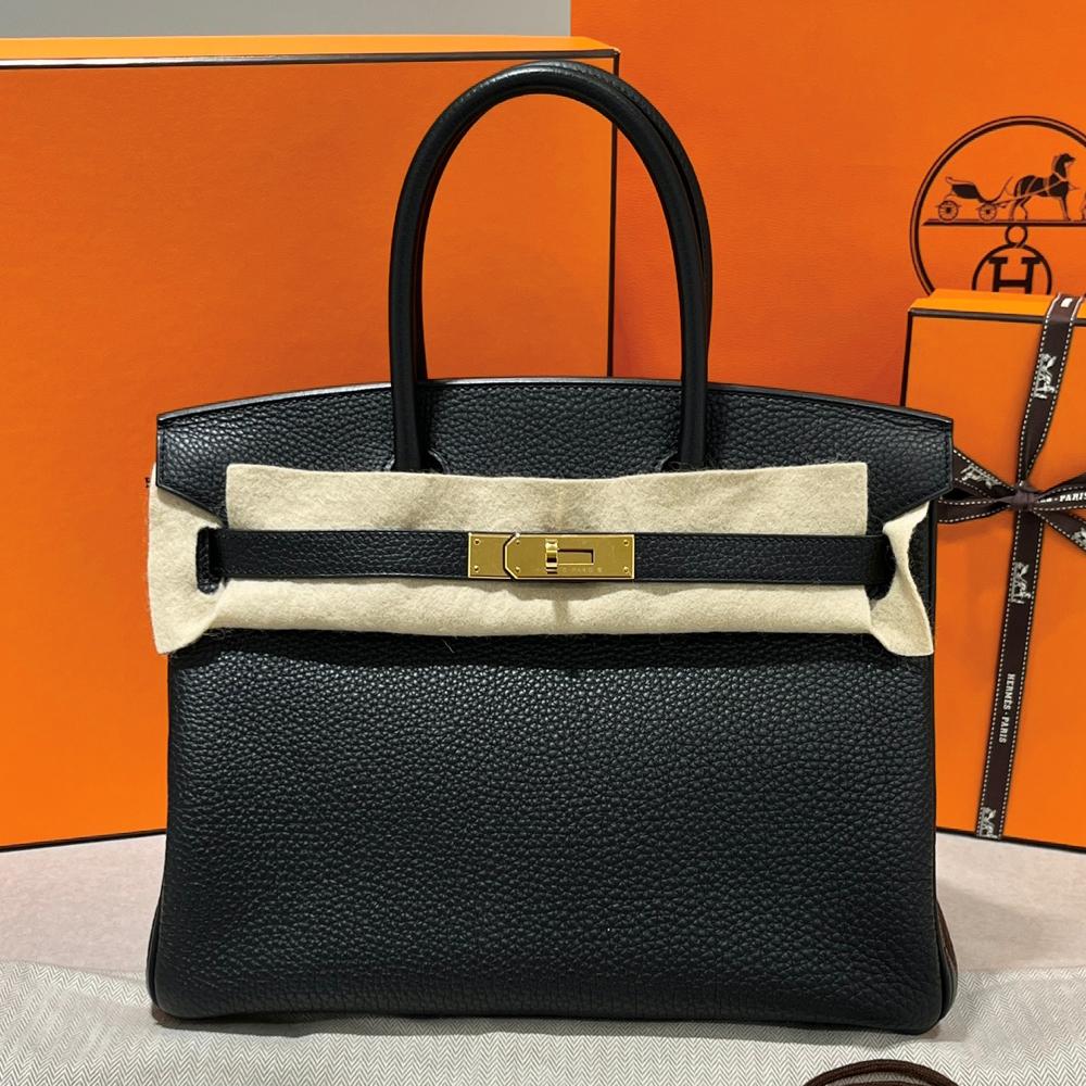 HERMES Birkin 30 Togo Leather Tote Black Gold Hardware Unisex