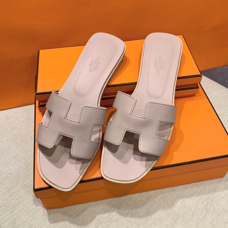 HERMES Rose Pink Calfskin Oran Sandals Women